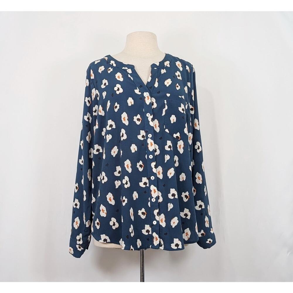 Skies Are Blue Curvy Top Stitch Fix Blue Floral Print Women's Size 1X